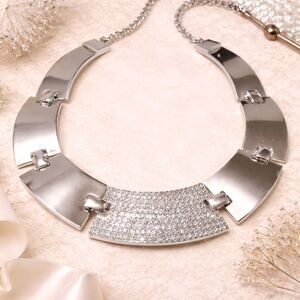 Lia Sophia Signed Silver Tone Rhinestone Pave Statement Necklace